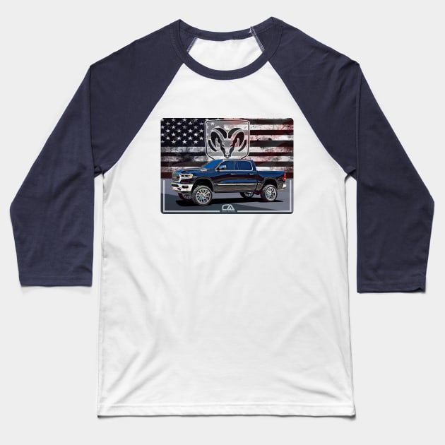 Dodge Ram and The American Flag Baseball T-Shirt by GasAut0s